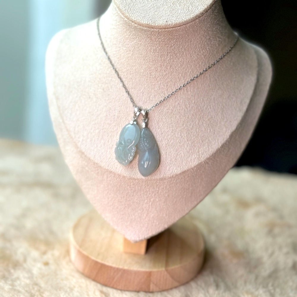 Burmese type A jade Silver Pendant necklace s925 sterling octopus fish